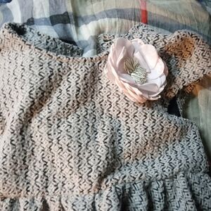 Pippa & Julie Textured Gray Dress with Pink Flower